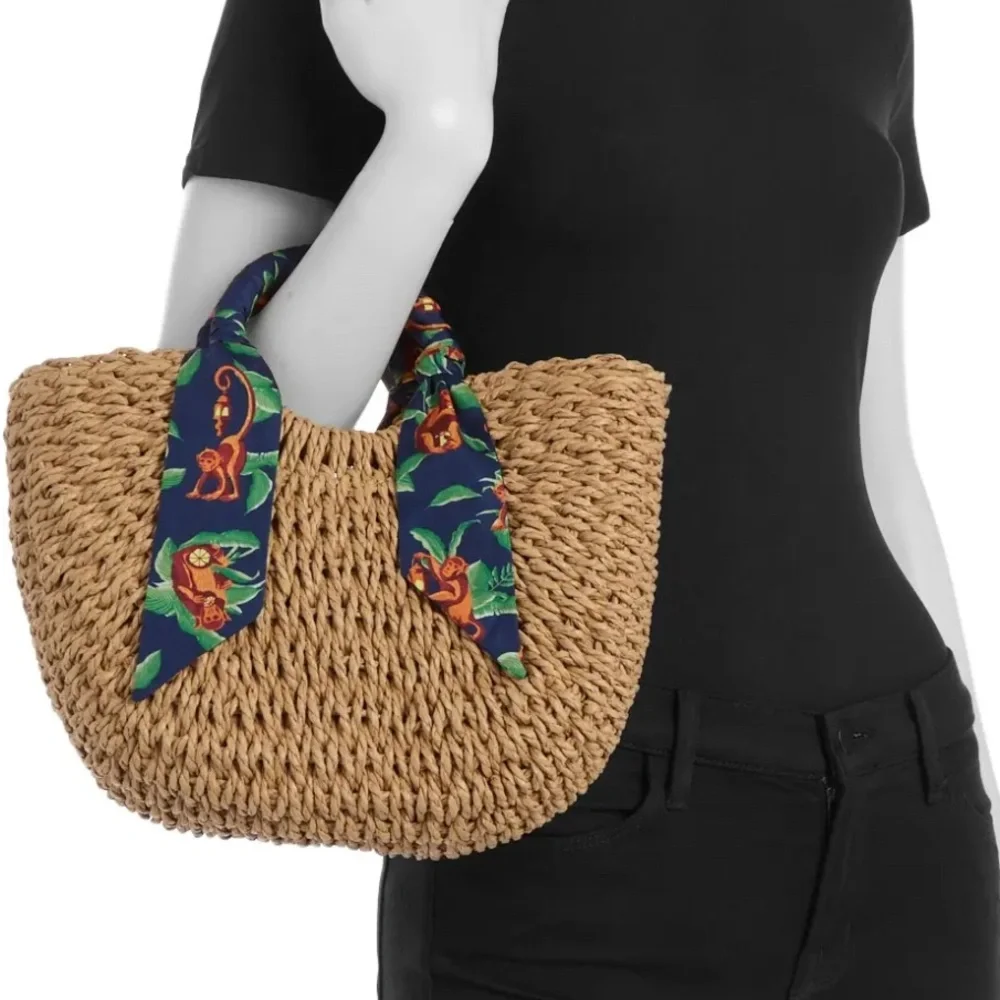 Aqua Tan Woven Tote with Blue Scarf Detail / The white lotus Edition